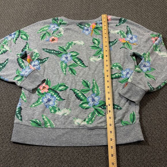 Old Navy Sweater Womens Size M Gray Floral Print Pullover Crew Neck Long Sleeve - Picture 7 of 8